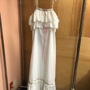 Vintage White Maxi ruffle dress with Floral trim